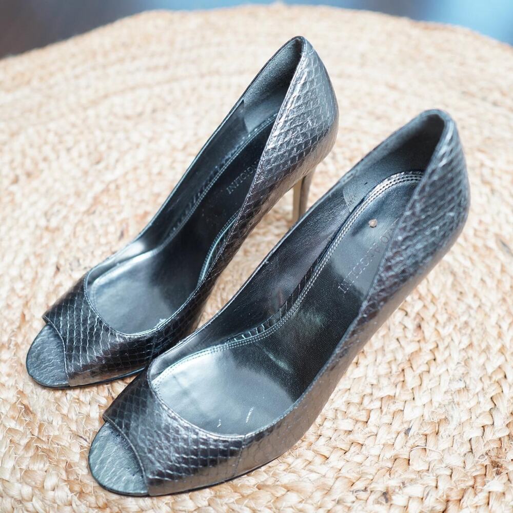 Snakeskin Peep Toe Pumps Gray Y2K Enzo Angiolini Size 10